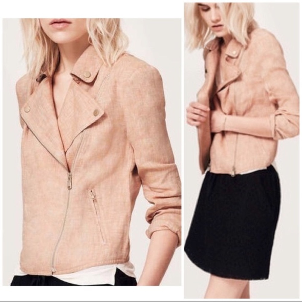 Lou & Grey 100% linen peach orange cream jacket blazer size large